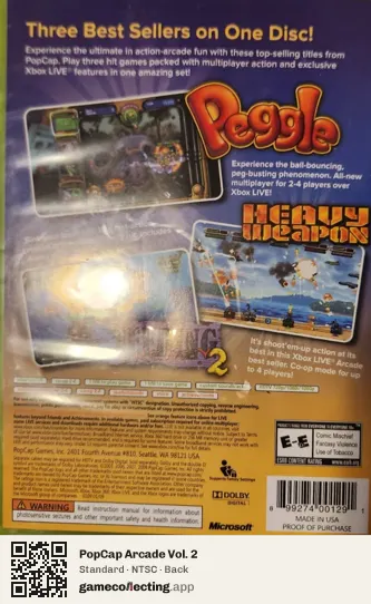 PopCap Arcade Vol. 2 Xbox 360, NTSC box back