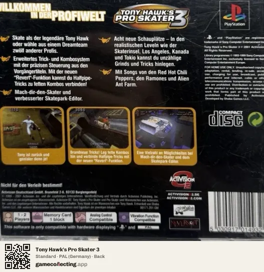 Tony Hawk's Pro Skater 3 PlayStation, Germany box back