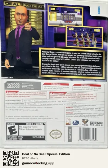 Deal or No Deal: Special Edition Nintendo Wii, NTSC box back