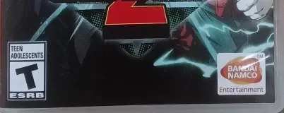 My Hero One's Justice 2, the ESRB box on its front