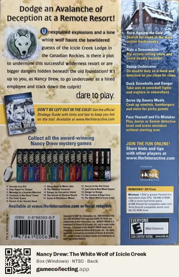 Nancy Drew: The White Wolf of Icicle Creek Computer, NTSC box back