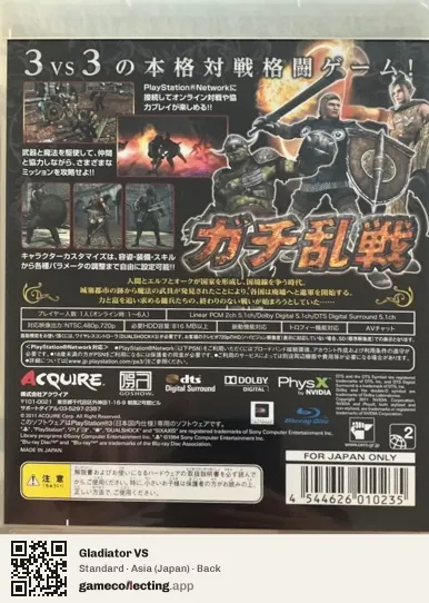 Gladiator VS PlayStation 3, Asia box back