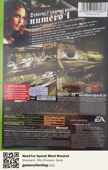 Need for Speed: Most Wanted Xbox, France box back