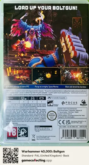 Warhammer 40,000: Boltgun Nintendo Switch, United Kingdom box back