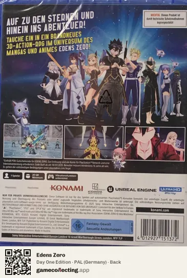 Edens Zero PlayStation 5, Germany box back