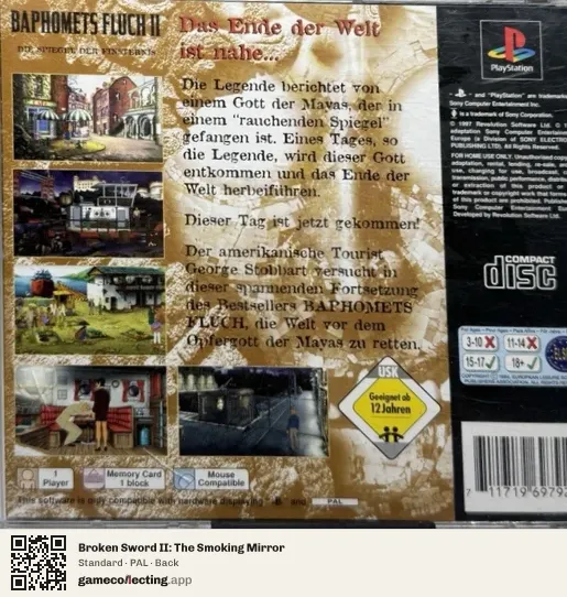 Broken Sword II: The Smoking Mirror PlayStation, PAL box back