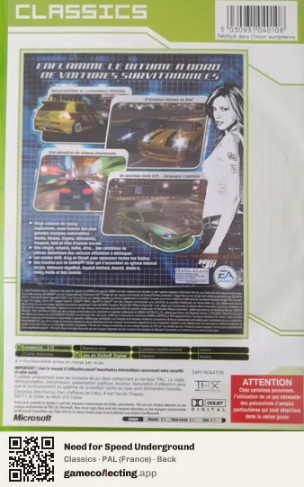 Need for Speed Underground Xbox, France box back