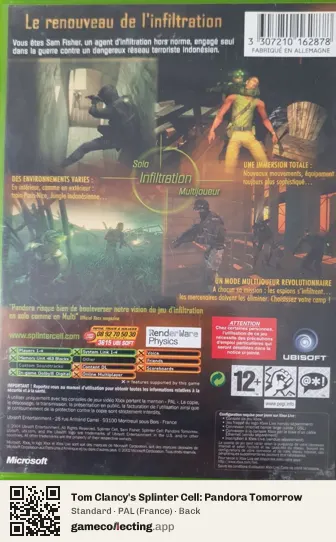 Tom Clancy's Splinter Cell: Pandora Tomorrow Xbox, France box back