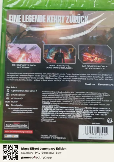 Mass Effect Legendary Edition Xbox Series X, Germany box back