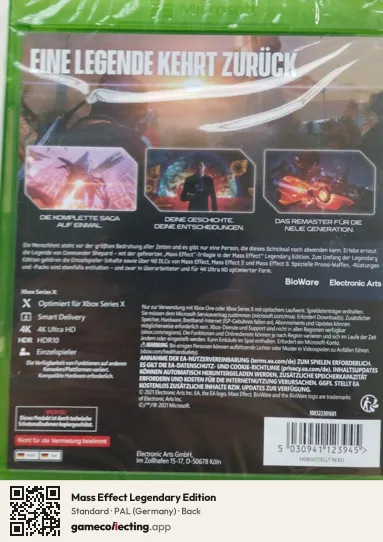 Mass Effect Legendary Edition Xbox Series X, Germany box back