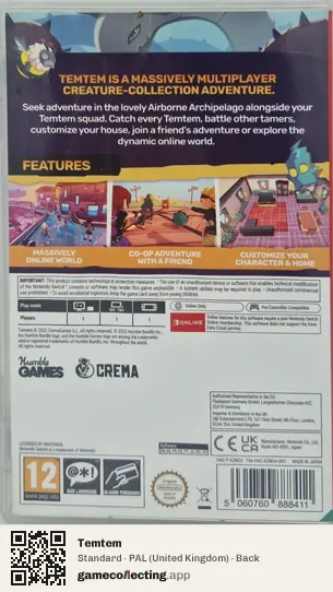 Temtem Nintendo Switch, United Kingdom box back