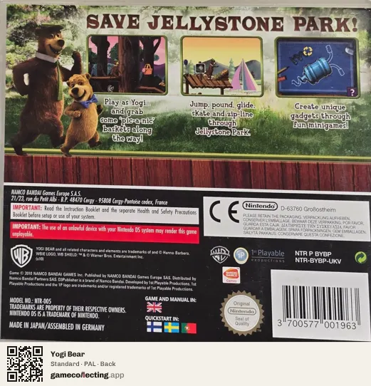 Yogi Bear Nintendo DS, PAL box back