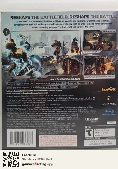 Fracture PlayStation 3, NTSC box back