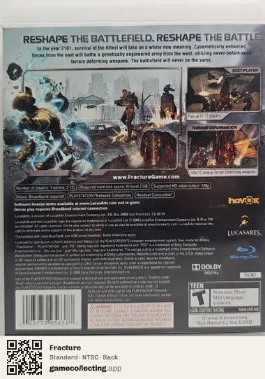 Fracture PlayStation 3, NTSC box back