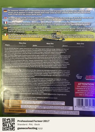 Professional Farmer 2017 Xbox One, PAL box back