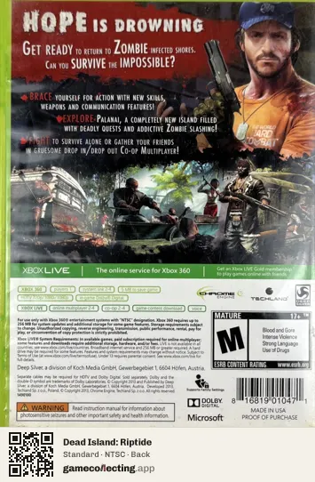 Dead Island: Riptide Xbox 360, NTSC box back