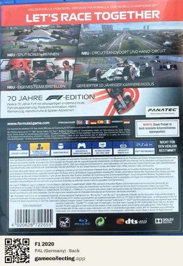 F1 2020 PlayStation 4, Germany box back