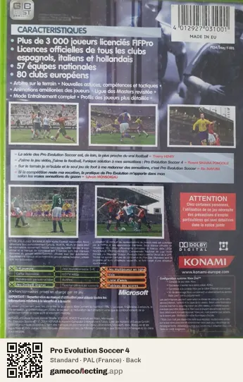 Pro Evolution Soccer 4 Xbox, France box back