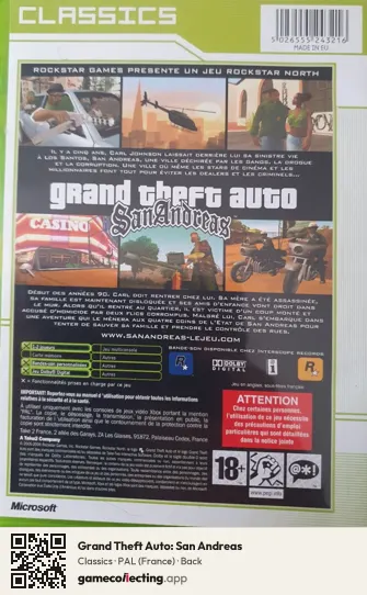 Grand Theft Auto: San Andreas Xbox, France box back