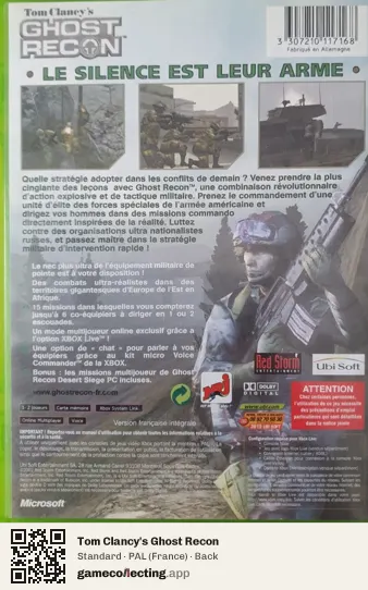 Tom Clancy's Ghost Recon Xbox, France box back