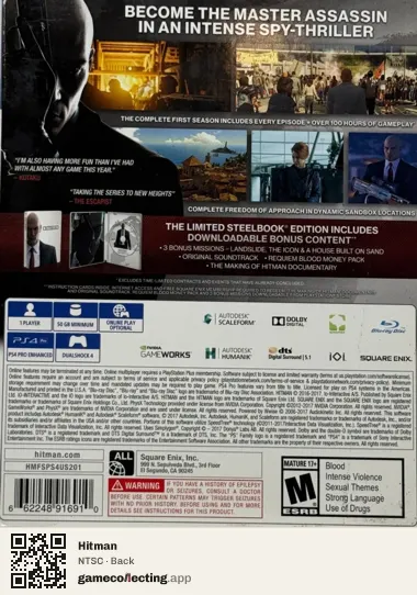 Hitman PlayStation 4, NTSC box back