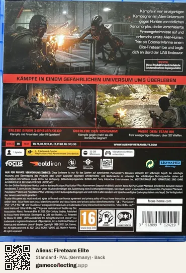 Aliens: Fireteam Elite PlayStation 5, Germany box back