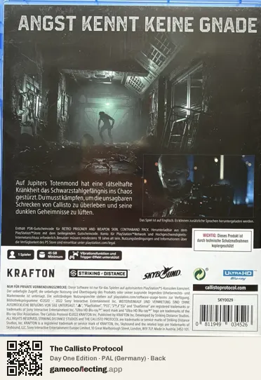 The Callisto Protocol PlayStation 5, Germany box back