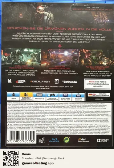Doom PlayStation 4, Germany box back