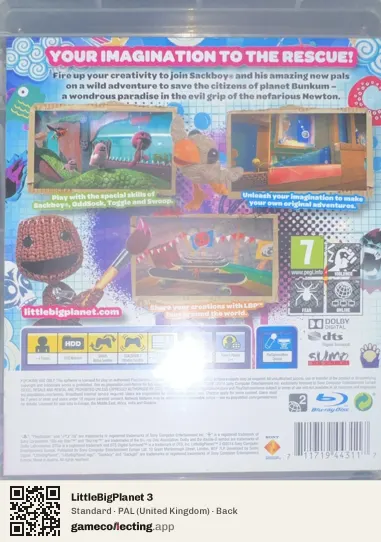 LittleBigPlanet 3 PlayStation 3, United Kingdom box back