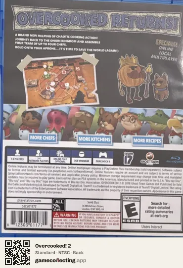 Overcooked! 2 PlayStation 4, NTSC box back