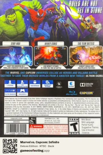 Marvel vs. Capcom: Infinite PlayStation 4, NTSC box back