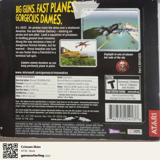 Crimson Skies Computer, NTSC box back