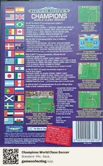 Champions World Class Soccer Sega Mega Drive / Genesis, PAL box back