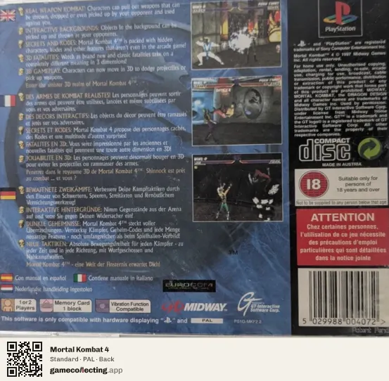 Mortal Kombat 4 PlayStation, PAL box back