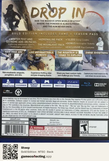 Steep PlayStation 4, NTSC box back