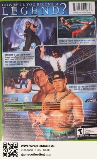 WWE WrestleMania 21 Xbox, NTSC box back
