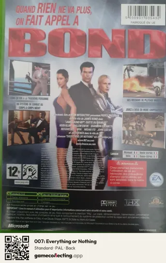 007: Everything or Nothing Xbox, PAL box back