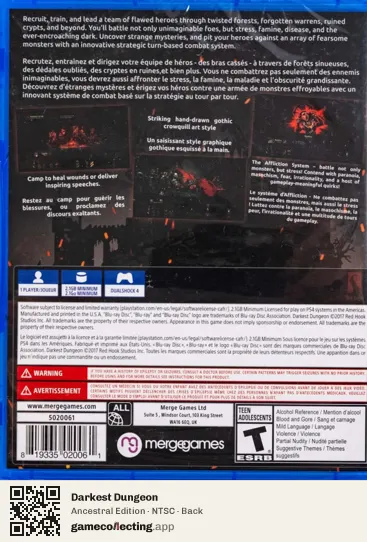 Darkest Dungeon PlayStation 4, NTSC box back