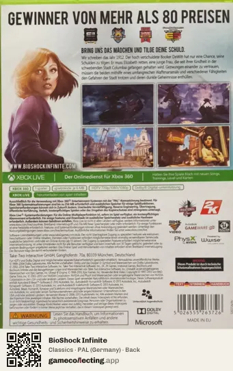 BioShock Infinite Xbox 360, Germany box back