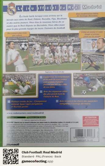 Club Football: Real Madrid Xbox, France box back