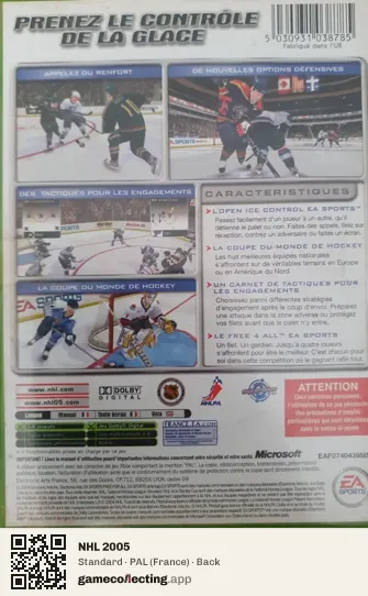 NHL 2005 Xbox, France box back