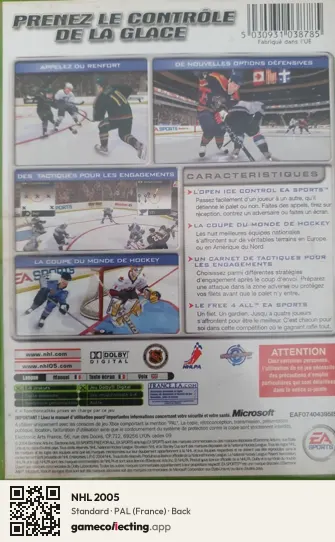 NHL 2005 Xbox, France box back