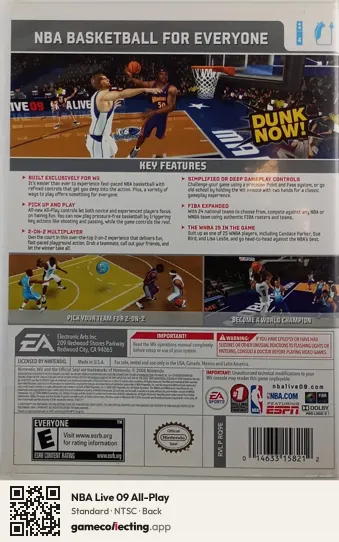 NBA Live 09 All-Play Nintendo Wii, NTSC box back