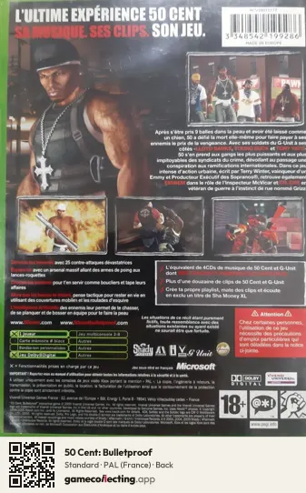 50 Cent: Bulletproof Xbox, France box back