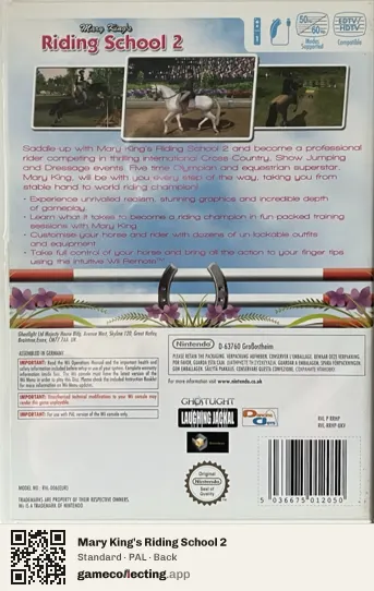 Mary King's Riding School 2 Nintendo Wii, PAL box back