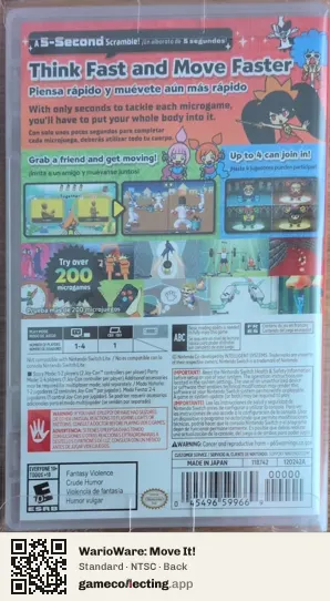 WarioWare: Move It! Nintendo Switch, NTSC box back