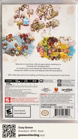 Cozy Grove Nintendo Switch, NTSC box back