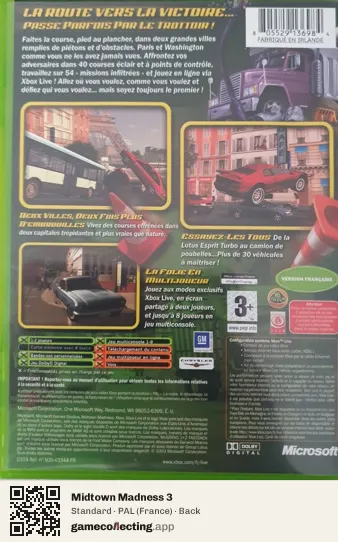 Midtown Madness 3 Xbox, France box back