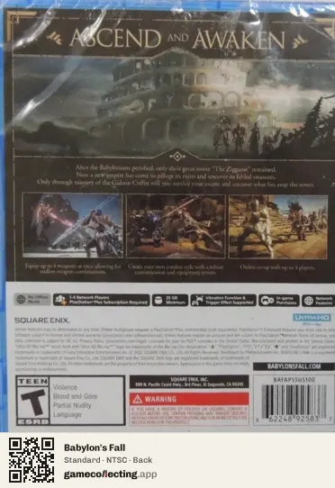 Babylon's Fall PlayStation 5, NTSC box back