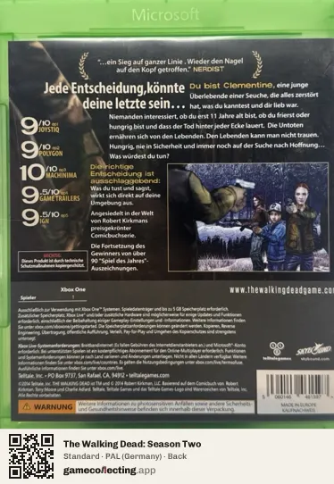 The Walking Dead: Season Two Xbox One, Germany box back